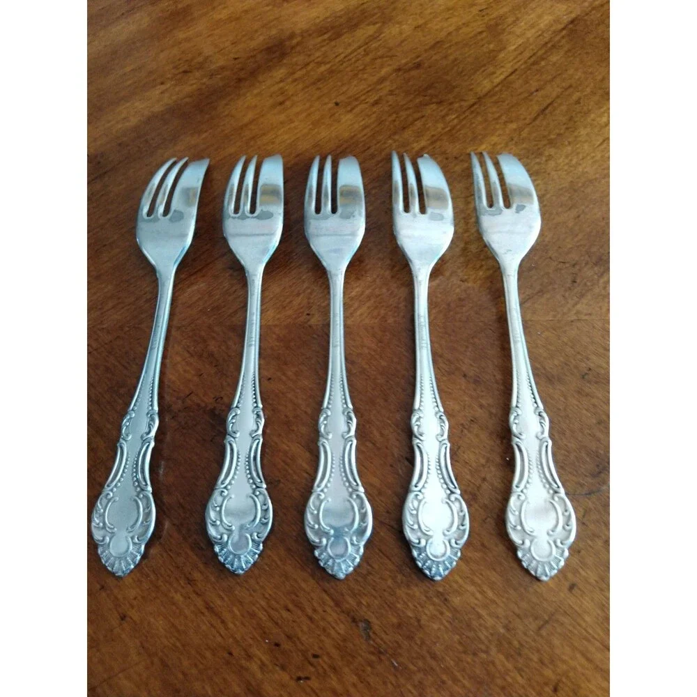5x Antique Wm A Rogers A10 CARLTON 1898 Silverplate Cake Pastry Pie Fork 6.8